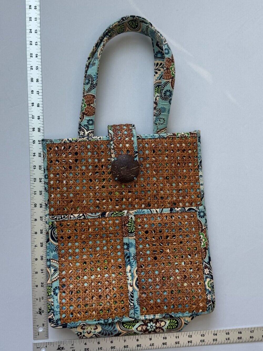 RARE Vera Bradley Tiki Tote Bali Blue Resort Collection Rattan